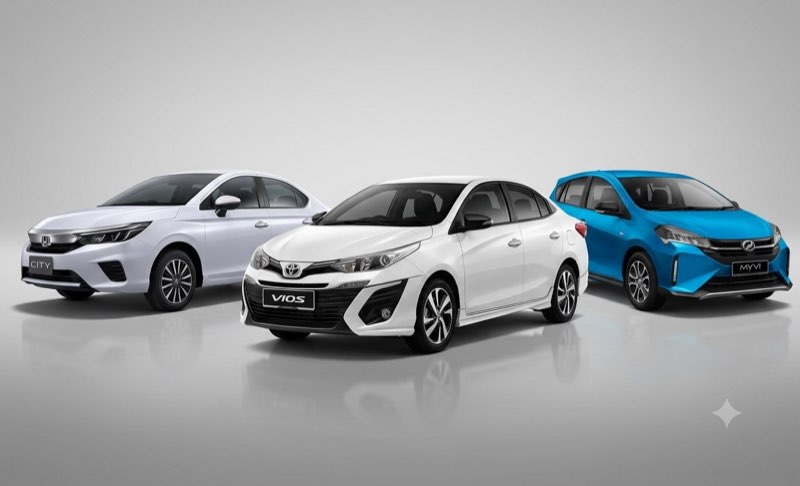 Perodua Myvi, Toyota Vios dan Honda City — sedan dan hatchback sewa di Temerloh